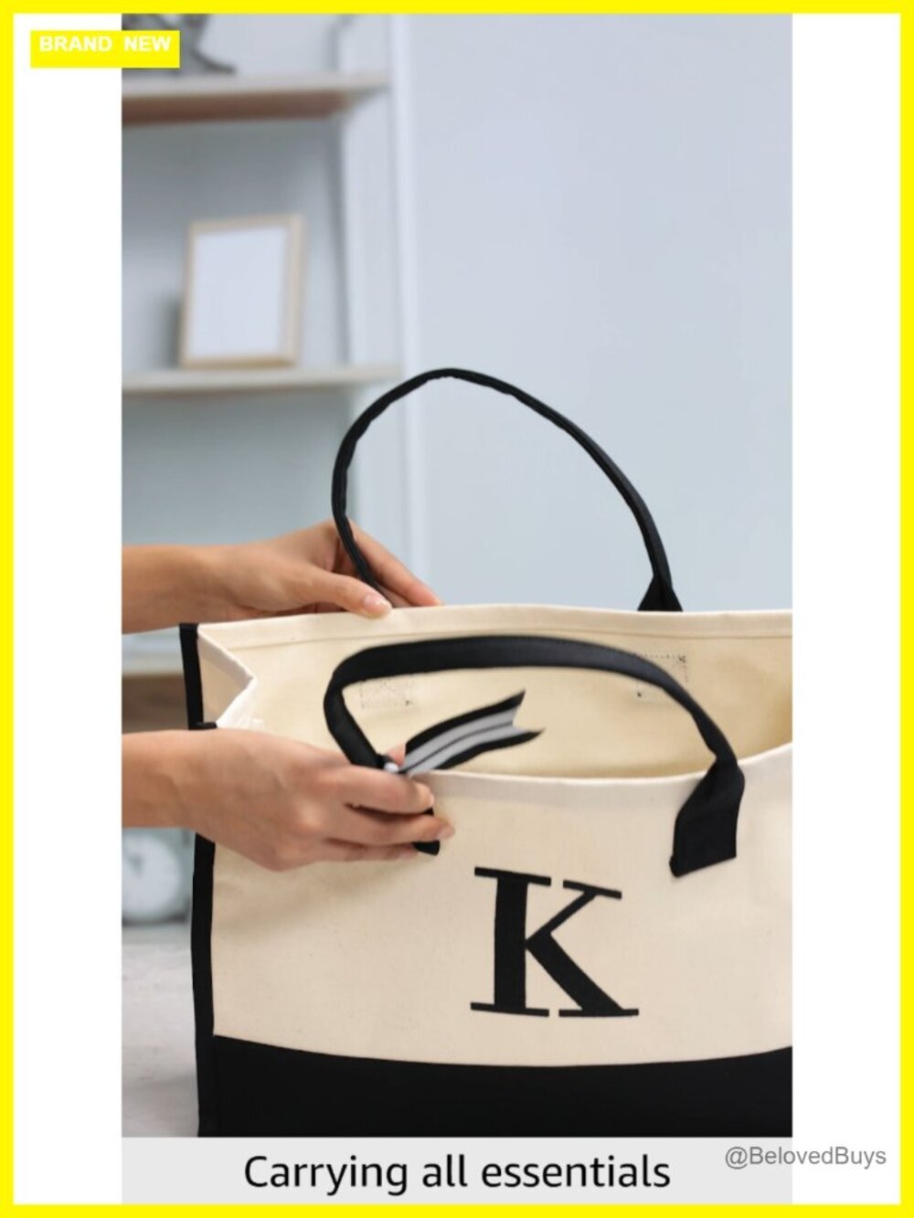 Personalized Initial Canvas Beach Bag Monogrammed Tote - Picture 7 of 7